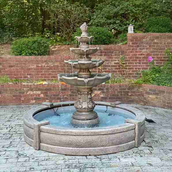 Massarelli 6' & 8' Fiberglass Fountain Basins with Cast Stone Surrounds.