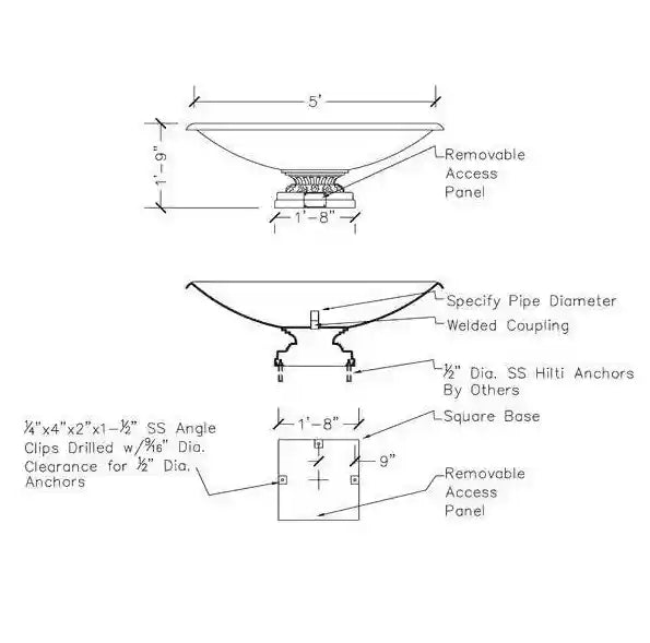 Architectural Cast Iron Bowl Fountain 4'- 5' - 7' diameters