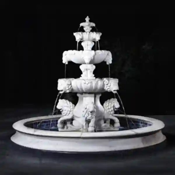 Fiore Lion Fountain, Extra Large with Lion Pedestal & Bowl Plumbed- Basin Extra
