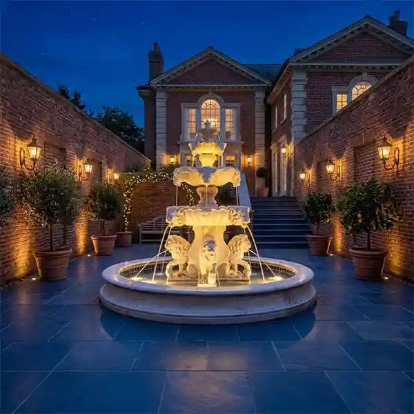 Fiore Lion Fountain, Extra Large with Lion Pedestal & Bowl Plumbed- Basin Extra