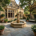 Courtyard quatrefoil basin fountain