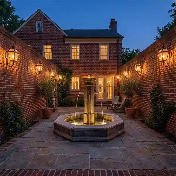 Fiore Stone Plaza Fountain Tall With Octagon Basin