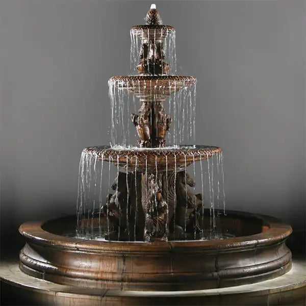 Fiore Three Tier Cavalli Fountain with 12' Bracci Basin