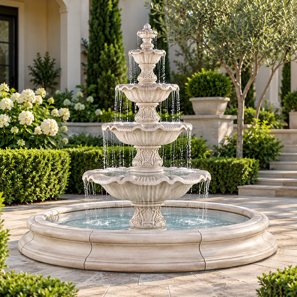 Henri Four Tier Renaissance Fountain in Toscana Basin
