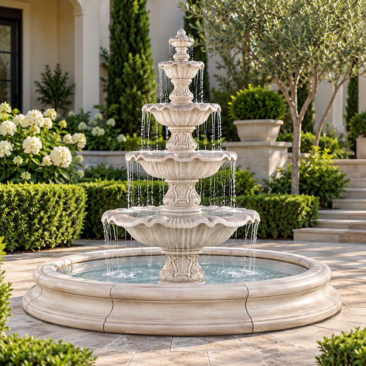 Henri Four Tier Renaissance Fountain in Toscana Basin