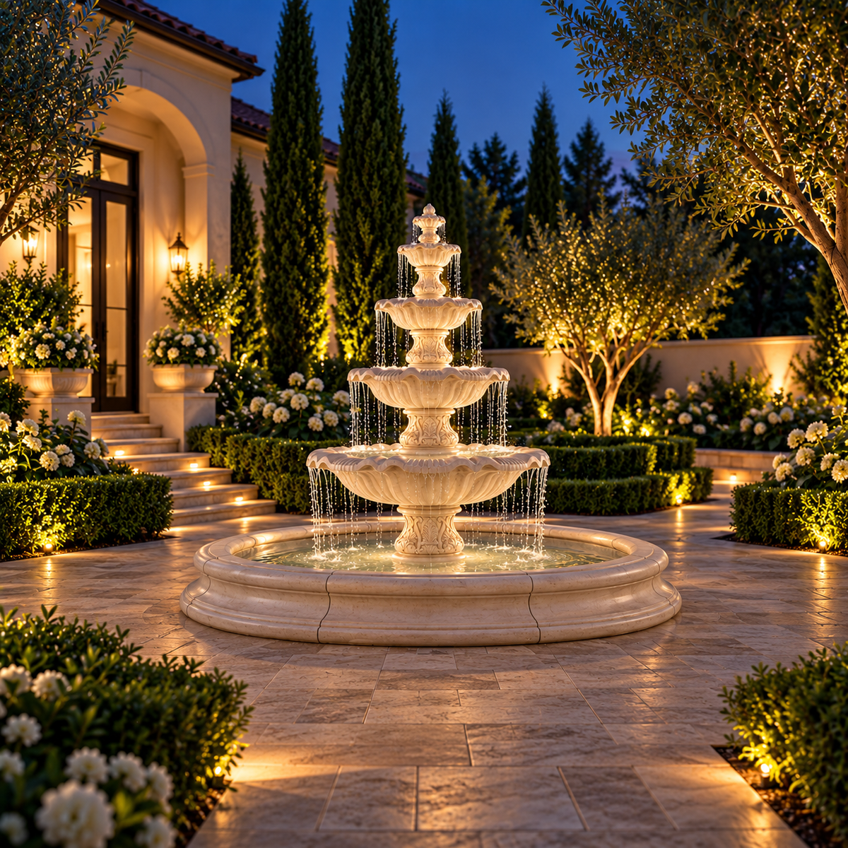 Henri Four Tier Renaissance Fountain in Toscana Basin