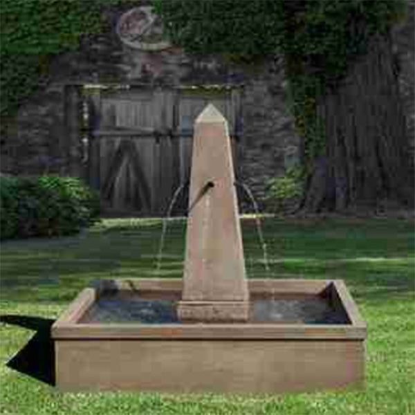 Campania St. Remy Fountain, cast stone obelisk fountain in a rectangular basin