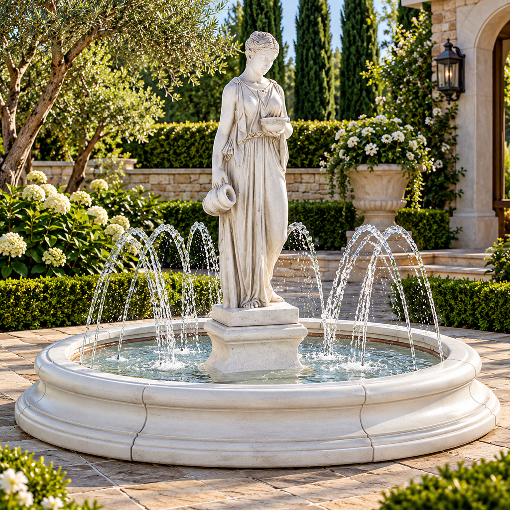 Henri Hebe Fountain in Original Toscana Basin with Spray Ring