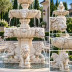 Fiore Lion Fountain, Extra Large with Lion Pedestal & Bowl Plumbed- Basin Extra