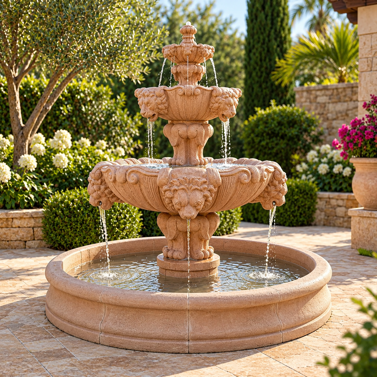 Fiore Lion Fountain with 55" basin