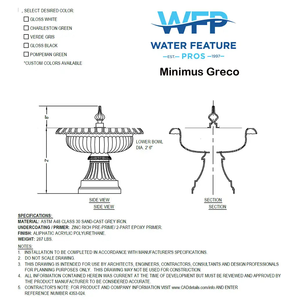 Cast Iron 1-tier Minimus Greco Fountain