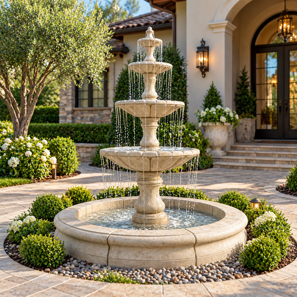 Fiore Stone Monaco 4-Tier Fountain with Fiore Pond