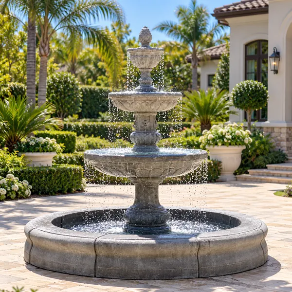 Fiore Mediterranean Fountain w/Plumbed Spacer & Fiore Pond (Black or Gray)