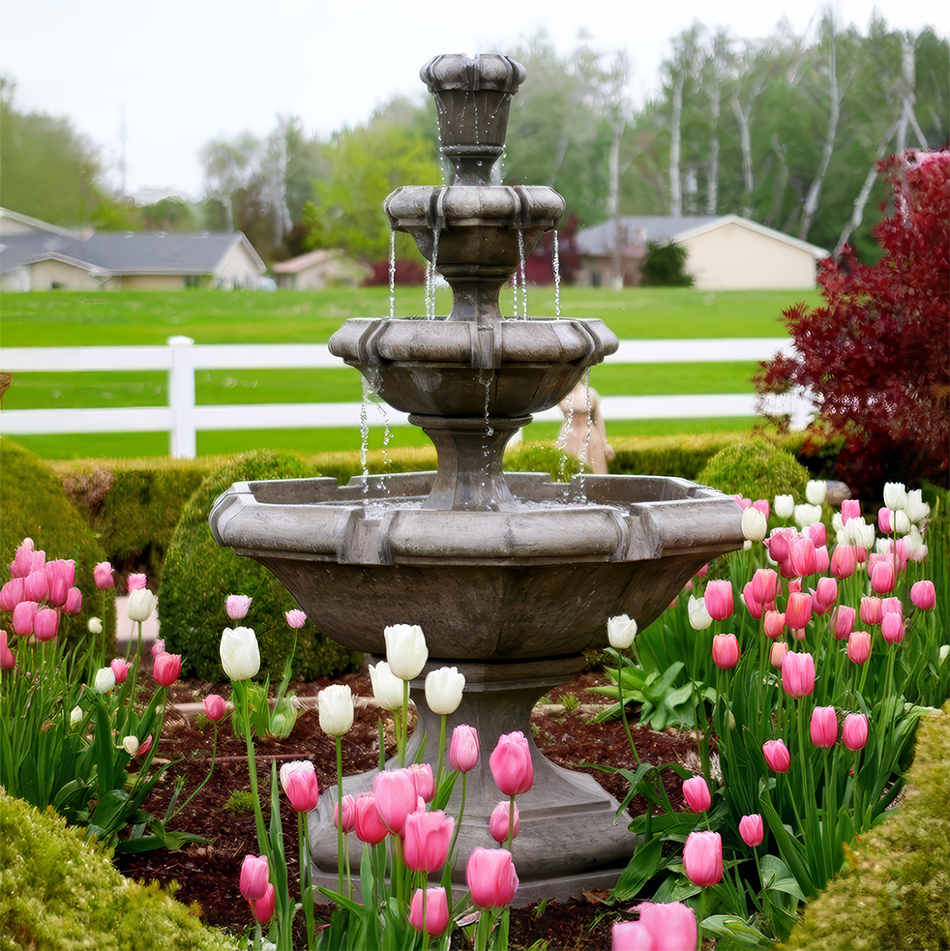 Fountain with tulips