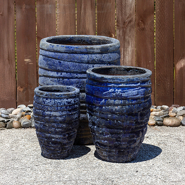 3 blue jars
