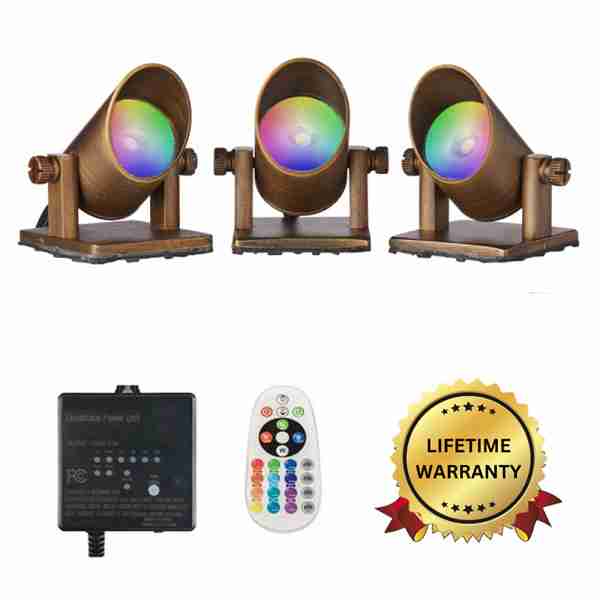 Brass Color Changing Fountain Lights 3 light set