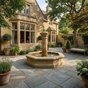 Courtyard quatrefoil basin fountain