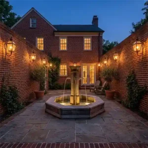 Fiore Stone Plaza Fountain Tall With Octagon Basin