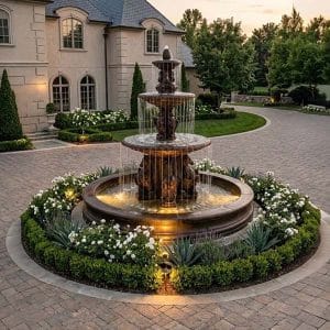 Fiore Three Tier Cavalli Fountain with 12' Bracci Basin