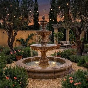 Fiore Stone Mediterranean Plumbed Fountain With Fiore Pond