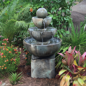 Henri Tall Stone Vessels Fountain on Pedestal