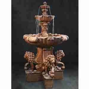 Fiore Extra Large Vesuvio Fountain w/Lion Pedestals (Plumbed)